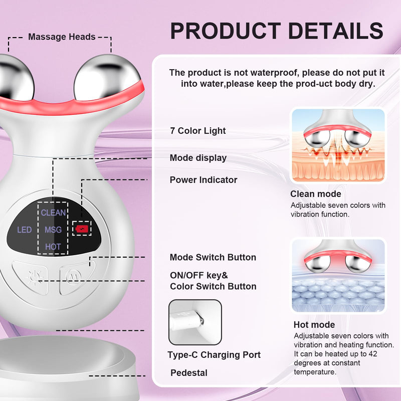 [Australia] - Microcurrent Facial Device, 7 Colors for Fading Fine Lines on Neck and Tightening Skin, Facial Wrinkle Removal Device, Smart Photon Micro-Current Device, White 