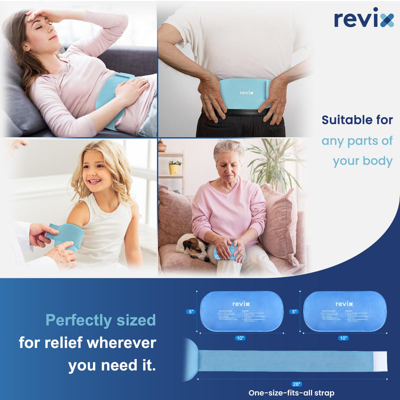 [Australia] - REVIX Ice Packs for Injuries Reusable, 2 Packs Hot and Cold Pack with Adjustable Strap, Flexible Ice Wraps for Joints and Muscle, Rotator Cuff, Back, Knee Discomfort Relief (10" x 5" Blue) Medium 10 x 5 Inch 