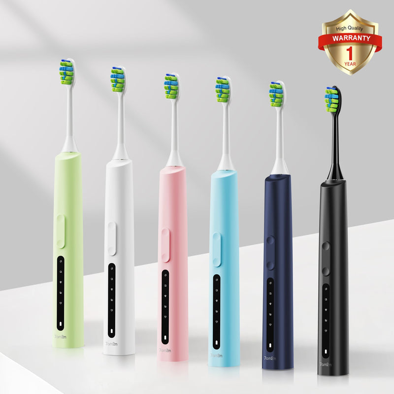 7AM2M Sonic Electric Toothbrush, High Power Rechargeable Toothbrushes, 5 Modes with 2 Minutes Built in Smart Timer, with 4 Brush Heads for Adults and Kids, One Charge for 60 Days (Green) Green