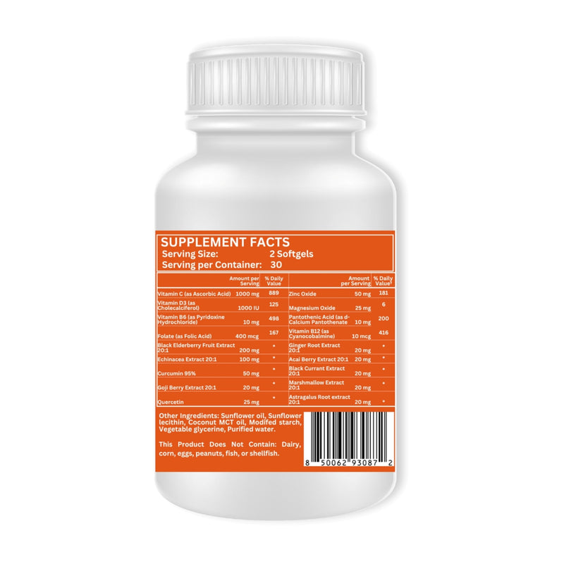 Nikoni Vegan Liposomal Immune Support Softgels – 18-in-1 Formula with Vitamin C, Zinc, Vitamin D3, Echinacea, Elderberry & Curcumin – 60 Vegan Softgels