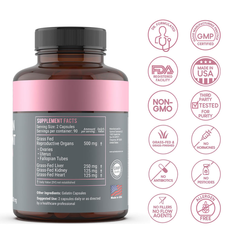 [Australia] - Beef Organ Supplement for Women, Primal & Ancestral Organ Meat Supplements with Uterus & Liver for Hormone Balance & Energy - 90 Day Supply Female Organ Complex 