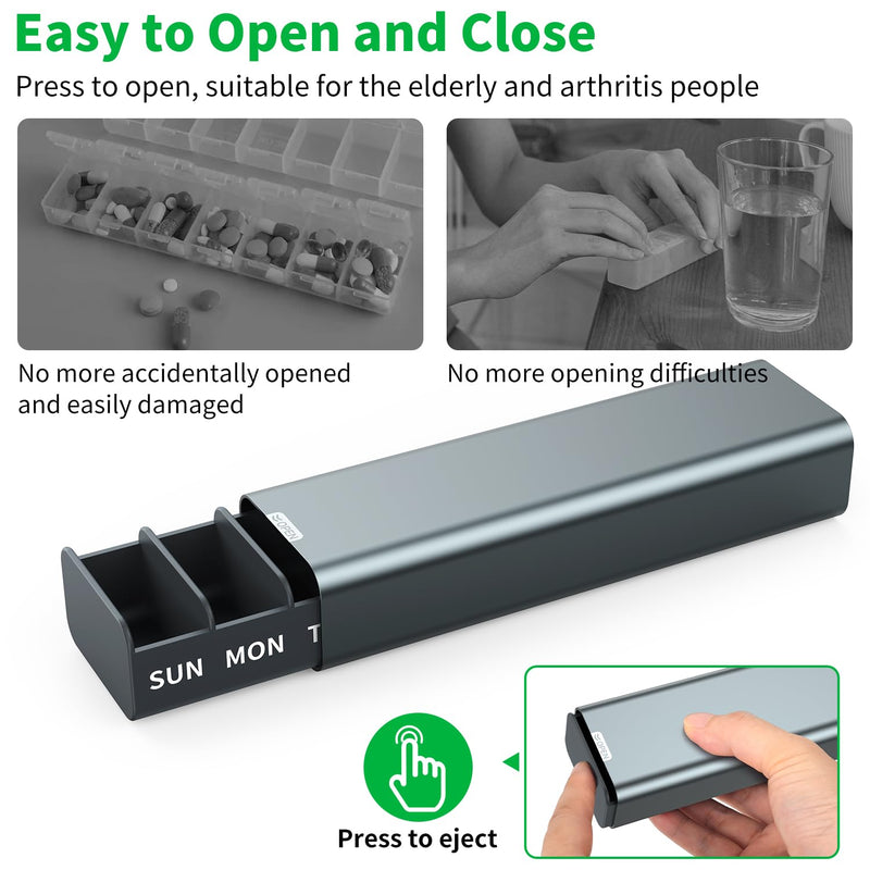 Metal Weekly Pill Organizer 7 Day,Removable Comparments Daily Pill Box, Travel Pill Case, Large Capacity Cute Pill Holder to Hold Vitamins, Medicines, Supplements, Pills Organizer