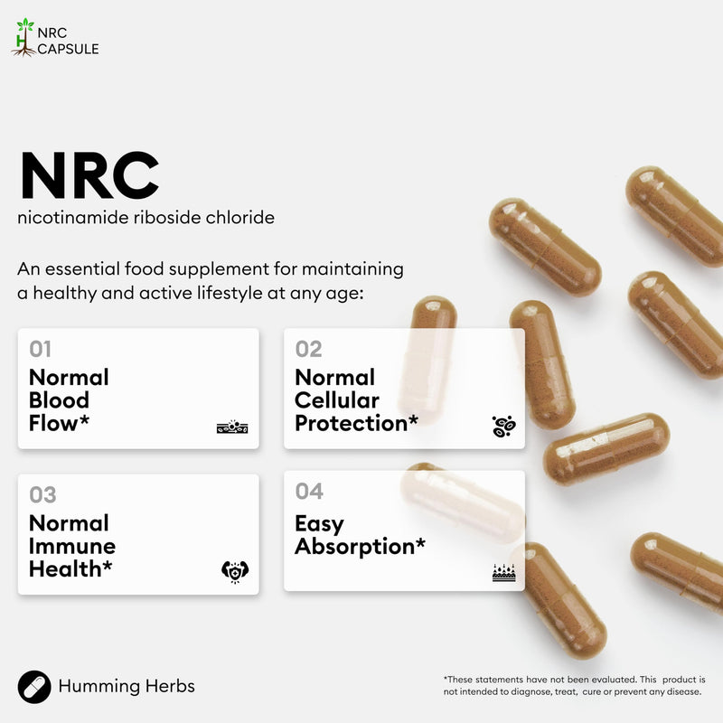 Humming Herbs NRC Nicotinamide Riboside Complex 300 mg | 60 Day Supply | with TMG Resveratrol Quercetin ALA CoQ10 B6 B2 Folate | 120 Vegan Capsules | Vitamin Supplement