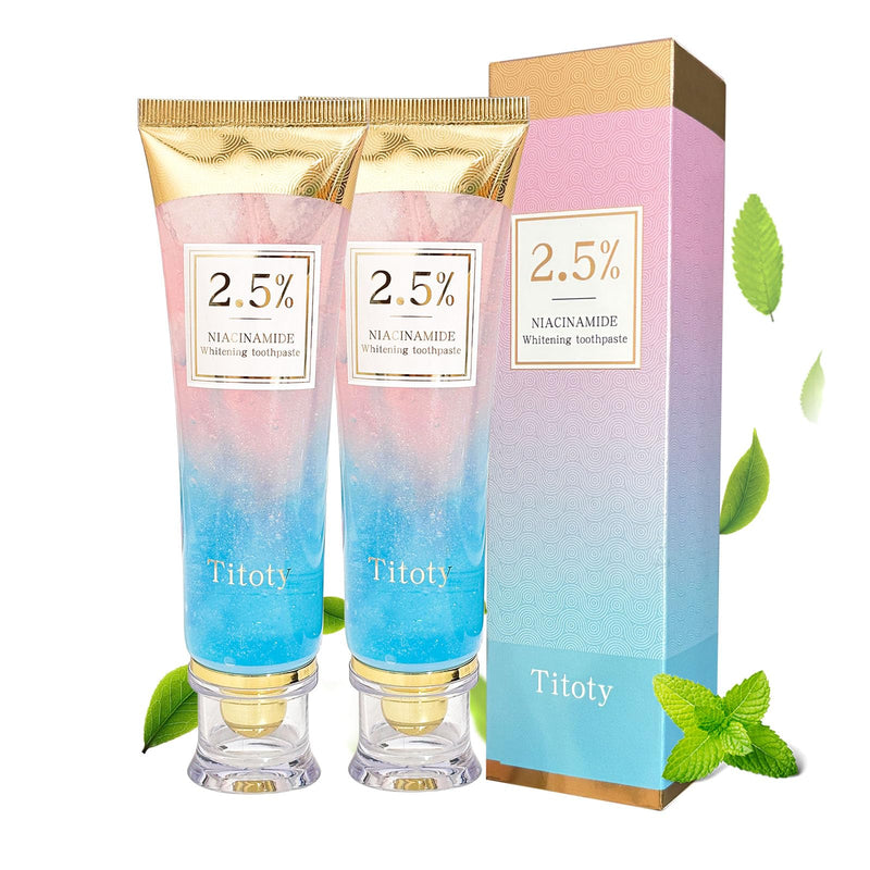2pcs Niacinamide Whitening Toothpaste, 2.5% Niacinamide Intensive Whitening Toothpaste with Natural Gentle Care Deep Stain Removal Clean Mint Flavor, Improves Gum Health, Fresh Breath (2)
