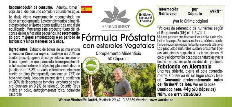 [Australia] - Prostate capsules - with saw palmetto, zinc, selenium, betasitosterol & lycopene - 60 capsules | HERBADIREKT by Warnke vital substances - German pharmacy quality 