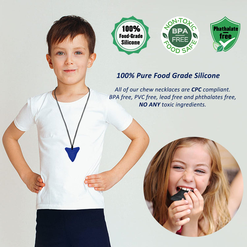 [Australia] - Chew Necklaces for Sensory Kids, 3 Pack Sensory Toys Silicone Chewy Necklace Sensory for Autism, ADHD, Anxiety or Other Special Needs- Reduces Chewing Fidgeting for Boys Girls Adults Chewer Black/Blue/White 3 Count (Pack of 1) 