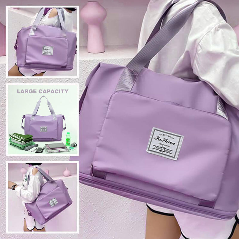 Large Capacity Travel Bag, Foldable Travel Bag, Expandable Duffel Bag, Collapsible Waterproof Large Capacity Handbag, Overnight Bags for Women and Man(Light Purple+Toiletry Bag) Light Purple+Toiletry Bag