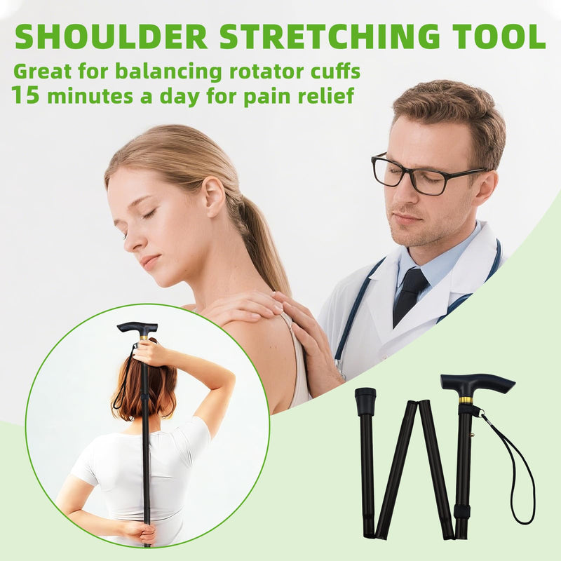 [Australia] - Shoulder Pulley for Physical Therapy, Foldable Shoulder Wand Rotator Cuff Rehab ‚Äì Portable & Shoulder Reliever with Hook, Lightweight Stretching Tool ‚Äì Durable Shoulder Exercise Equipment (Black) Black 