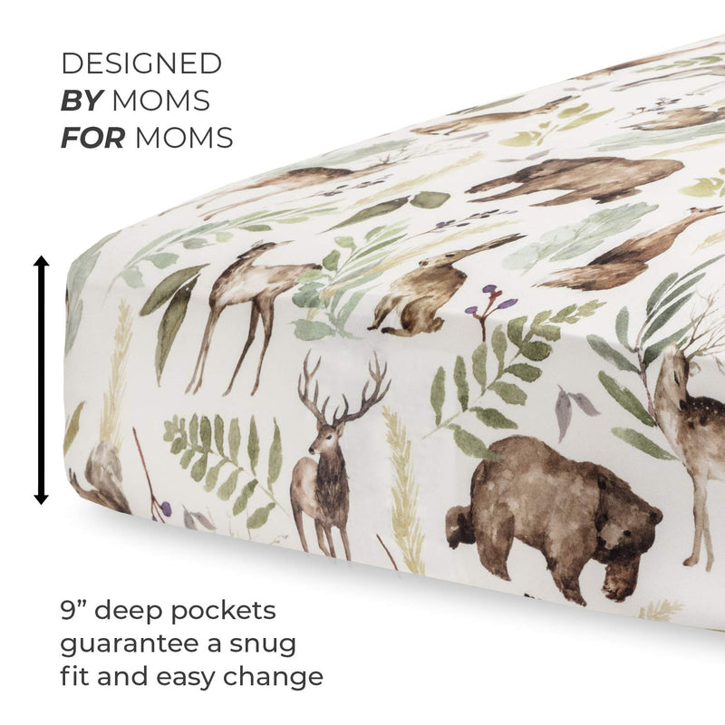 [Australia] - Pobibaby - 2 Pack Premium Fitted Baby Boy Crib Sheets for Standard Crib Mattress - Ultra-Soft Cotton Blend, Safe and Snug, and Stylish Woodland Crib Sheet (Wildlife) 2 Pack - Crib Sheets 