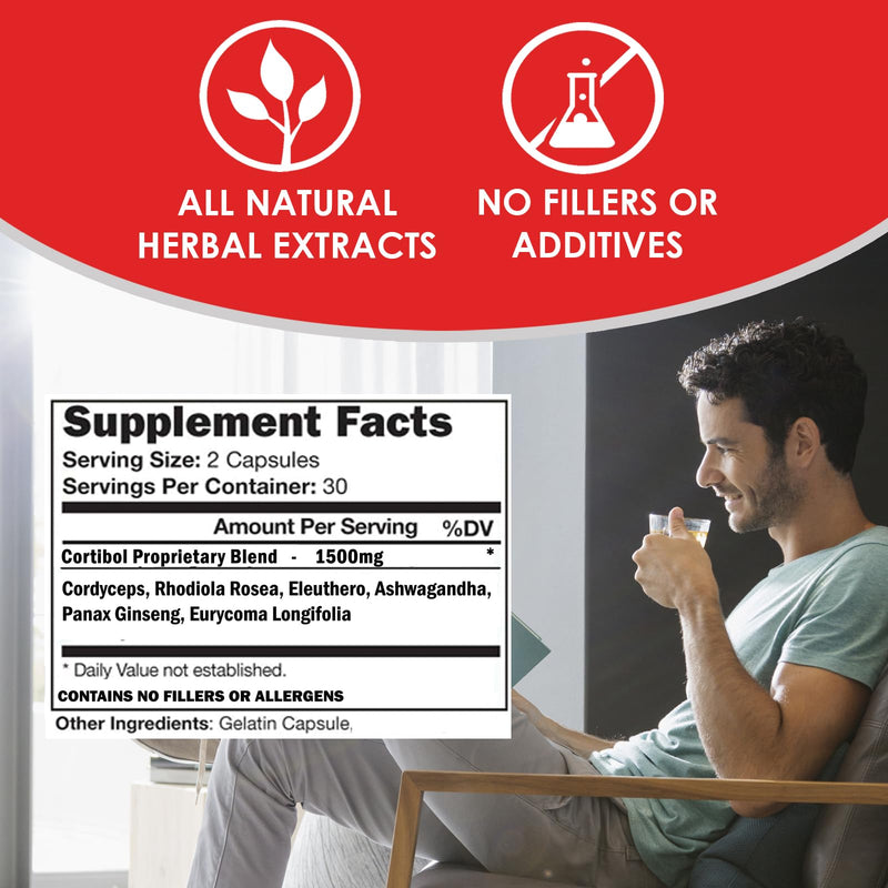 [Australia] - VH Nutrition CORTIBOL | Cortisol Manager* Supplement | Maximum Strength Adrenal Support* for Men and Women | Rhodiola, Cordyceps, and Eleuthero | 60 Capsules 
