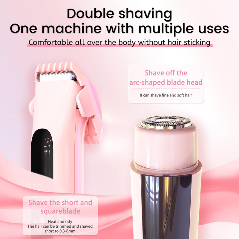 [Australia] - 2 in 1 Electric Bikini Trimmer for Women, Cordless Dual Head Electric Razor with LED Display, Rechargeable and Portable, IPX7 Waterproof for Wet and Dry Use(Pink) 