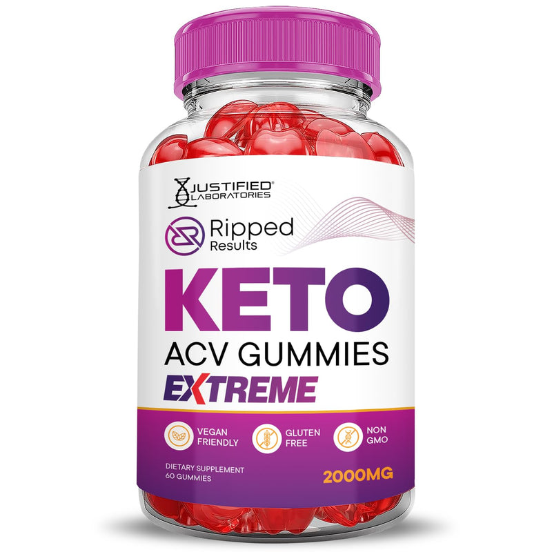 Justified Laboratories Ripped Results Keto ACV Gummies Extreme (2000 mg) - 60 Count, Pack of 2 - Formulated with Apple Cider Vinegar, Folate & Vitamin B12 - Non-GMO, Vegan, Gluten Free - 60 Servings 60 Count (Pack of 2)
