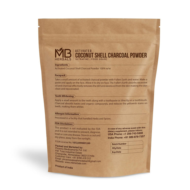 [Australia] - MB Herbals Activated Coconut Shell Charcoal Powder 1 LB / 16 oz (454 Gram) | FOR EXTERNAL USE ONLY | For Face Packs Face Masks Soap Making & ToothPowder 16 Ounce (Pack of 1) 