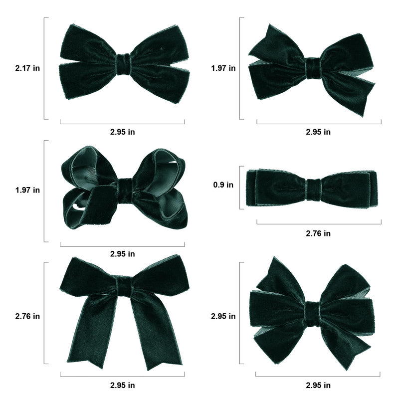 Christmas Dark Green Velvet Ribbon Hair Bow Clips 3" Cute Fall Dress Bow Alligator Barrettes for Toddler Teen Baby Girls Kids Holiday Party Decor Accessories Xmas Gift Set of 12