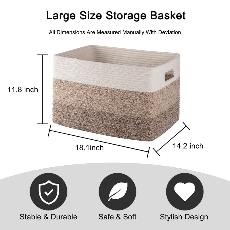 [Australia] - OIAHOMY Cotton Rope Basket, Rectangle Woven Baskets for Storage, Nursery Blanket Basket Living Room, Toy Basket With Handle, Baskets for Organizing-18”x14”x12”-Gradient Yellow Gradient Yellow 