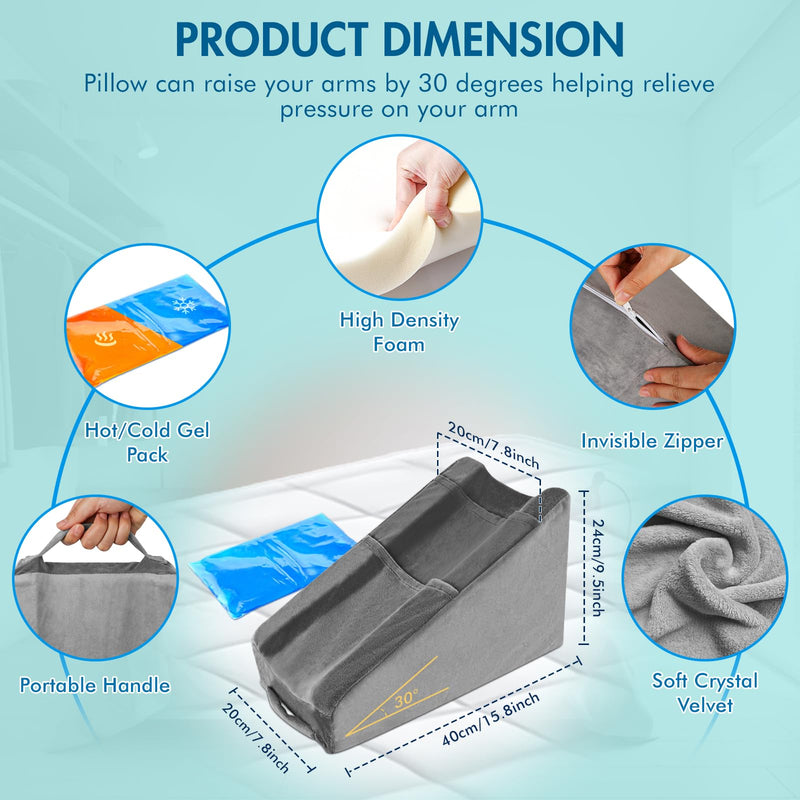 [Australia] - Arm Elevation Pillow with 2 Pockets, Arm Wedge Elevation Pillow Excellent, Ergonomic Elbow Support Pillow for Sleeping Arm Pads Elbow Pillow with Removable Pillow Case-Gray 
