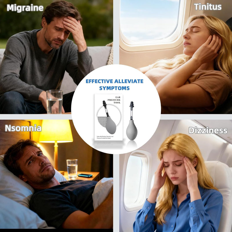 [Australia] - Ear Pressure Relief Suction Device, Migraine Ear Pressure Relief Products, Airplane Ear Tinnitus Relief Through Inner Ear Pressure Balance, Reduces Tension with 3 Sizes Earplugs Grey 