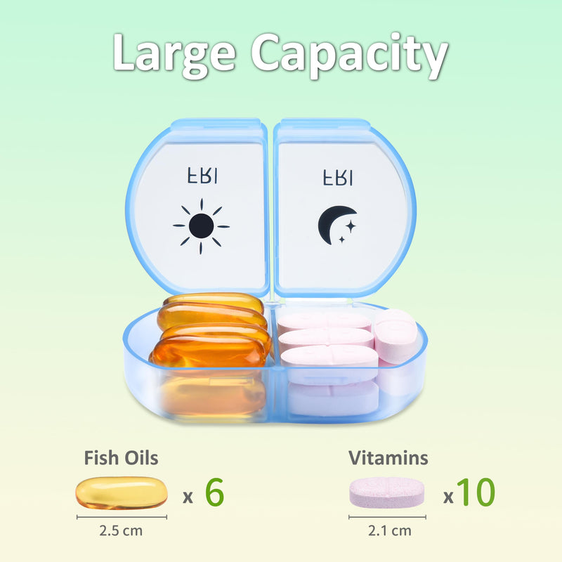 Fullicon Large Medicine Pill Organizer 2 Times a Day, AM PM 7 Day Travel | Each Compartment Holds 6 Fish Oils or 10 Vitamins, One Finger Open Lid, Double Secure Lock, Sturdy Hinges, Black Rainbow