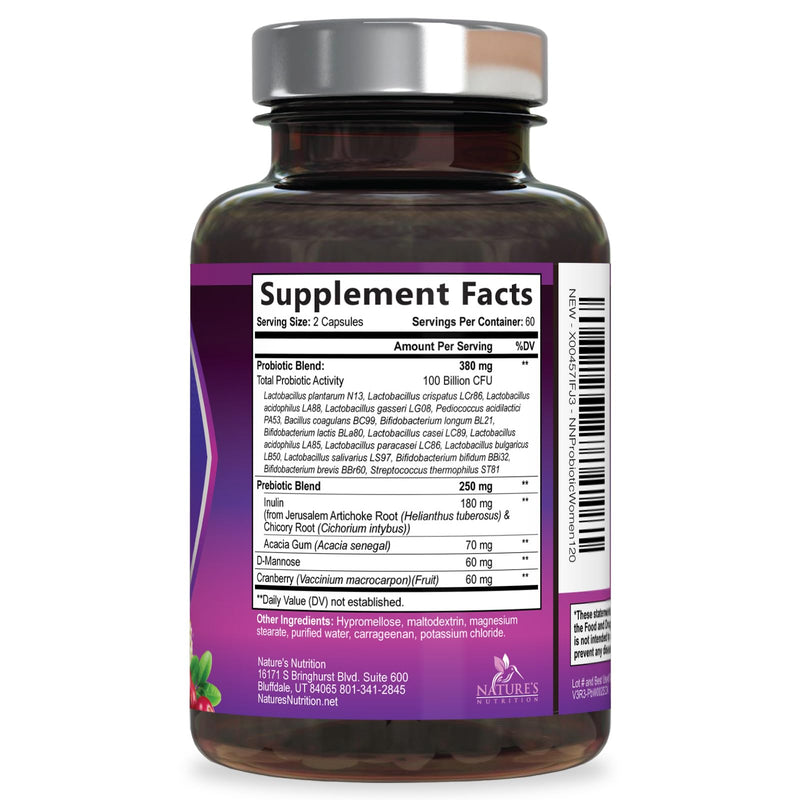 Probiotics for Women 100 Billion CFU Per Serving - 16 Unique Strains, Prebiotics Cranberry & Lactobacillus, PH Balance, Digestive & Gut Health, Vaginal & Immune Support Women's Probiotic, 120 Capsules 120 Count (Pack of 1)