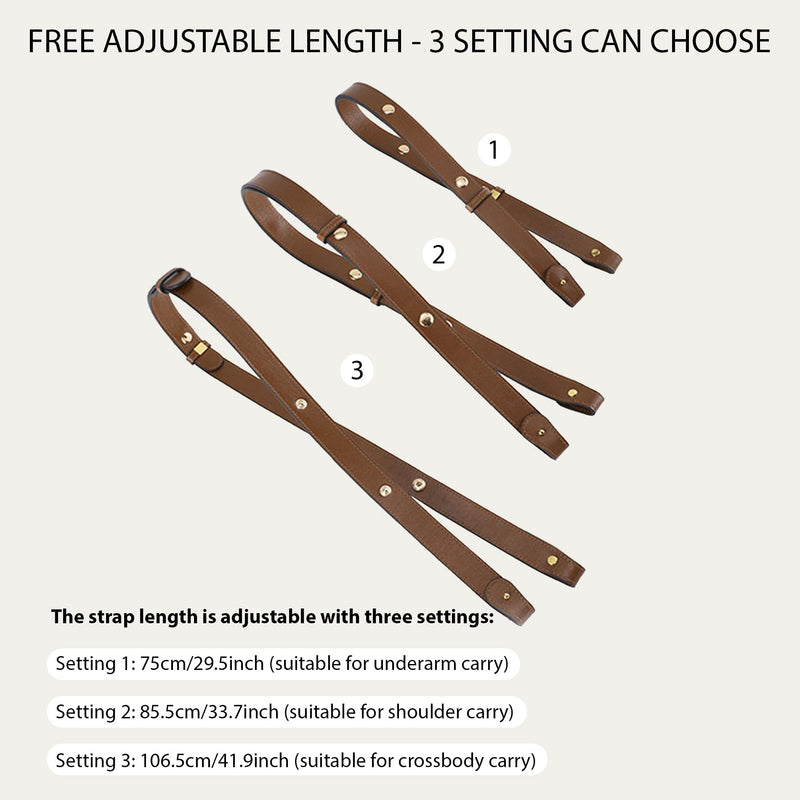3-Length Genuine Leather Crossbody Strap for Gucci Ophidia Diana | 3 Settings: 75/85.5/106.5 cm (29.5-41.9 Inch), Underarm Shoulder Crossbody, Genuine Cowhide, Gold-Tone Hardware, Brown 0.8"width*41.9"length