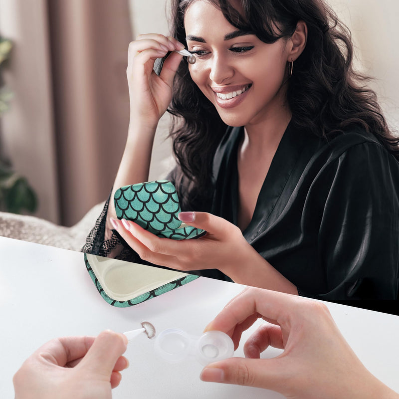 [Australia] - Muf Fish Scale Contact Lens Case,Portable Contact Lens Travel Kit with Mirror,Container,Tweezer,Contact Lens Solution Bottle,Compact Soak Storage Kit for Travel Outdoors Daily Use,Green Sparkles Green Sparkle Fish Scale 
