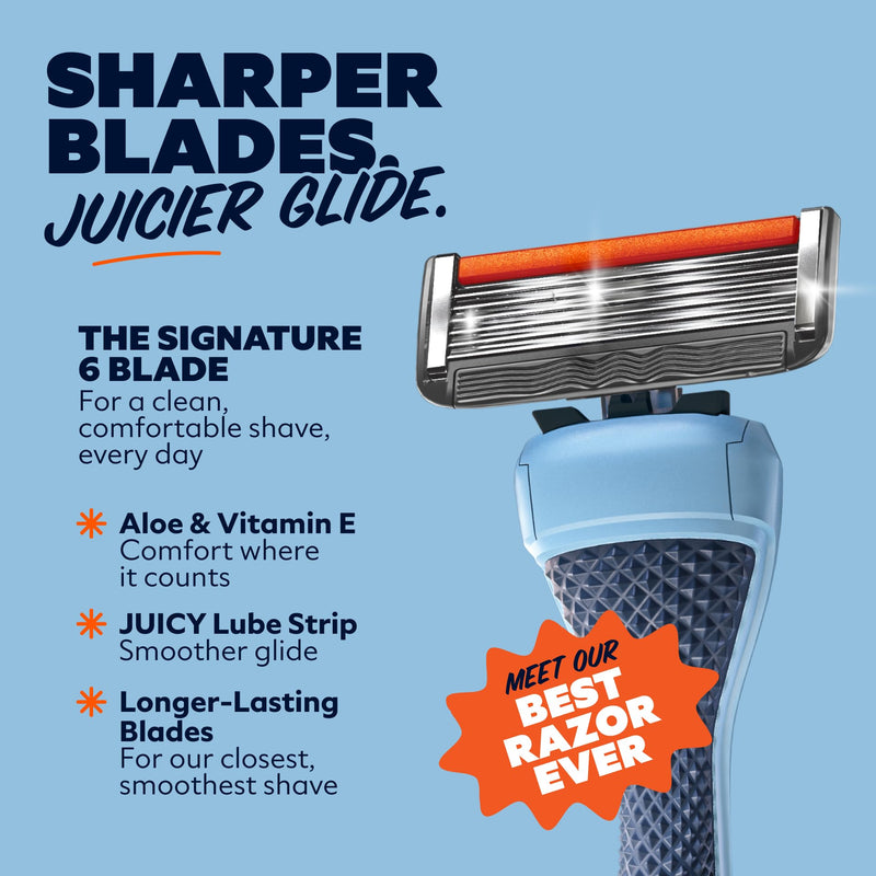 [Australia] - Dollar Shave Club | The Member Exclusive Shave Set | 4 Extra Close Refill Cartridges, 1 Handle (Blue), 1 Shave Butter 3 ounce, 1 Razor Cover, Razors for Men 1 Count (Pack of 1) Blue 