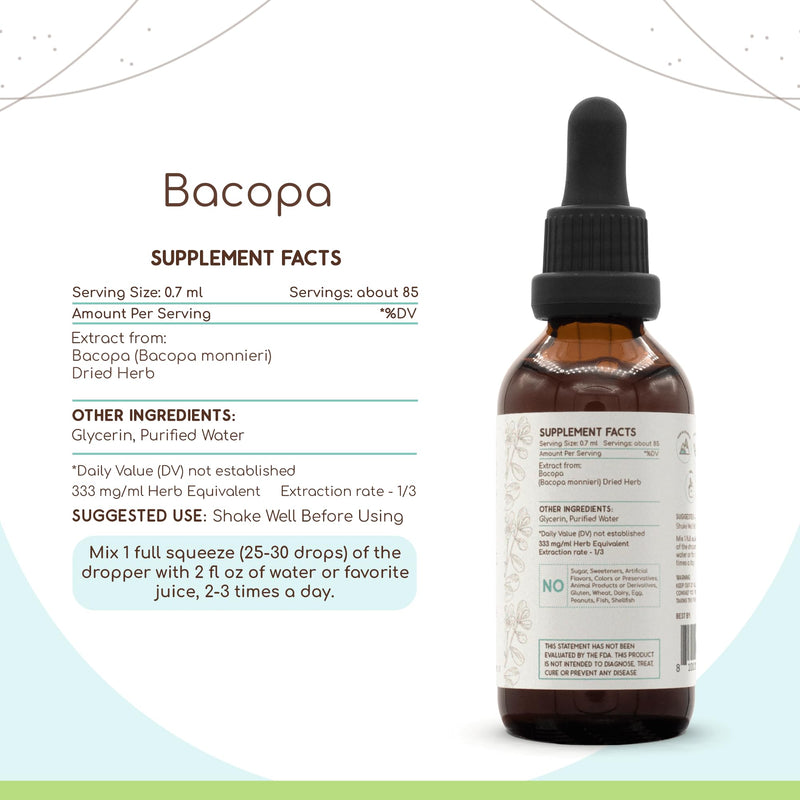 [Australia] - Bacopa B60 Alcohol-Free Herbal Extract Tincture, Concentrated Liquid Drops Natural Bacopa (Bacopa Monnieri) Dried Herb 2 fl oz 2 Fl Oz (Pack of 1) 