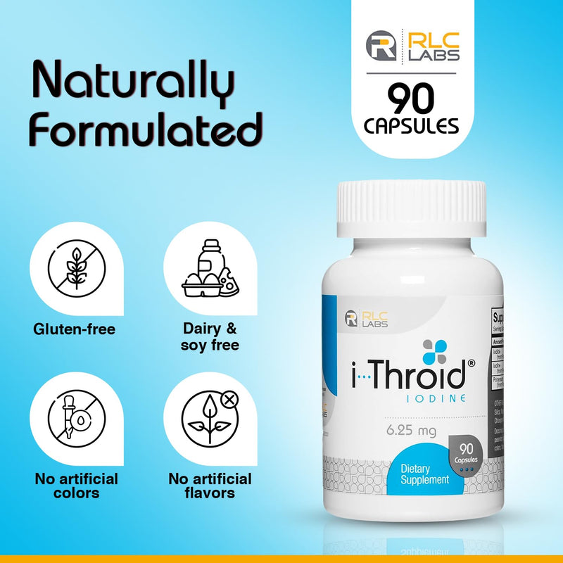 [Australia] - RLC Labs i-Throid 6.25 mg - Thyroid Supplements for Hypothyroidism, Iodide Supplements for Thyroid, Support Healthy Metabolism, Thyroid Support for Women and Men - 90 Vegetarian Capsules (Pack of 2) 90 Count (Pack of 2) 