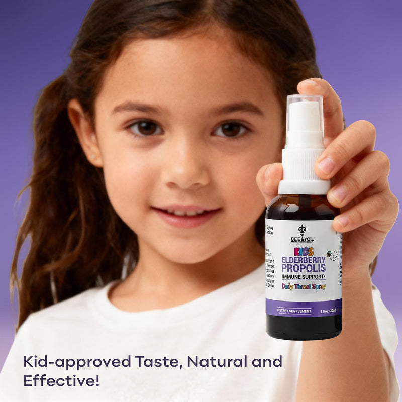 Bee and You Kids Throat Spray with Propolis and Elderberry, Immune Support Supplement for Kids, Kids Vitamins, Immune Defense Spray, 1 fl oz.