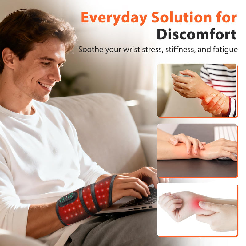 Cordless Wrist Heating Pad with Massage & Red Light, FSA - HSA Eligible Rechargeable Heated Wrist Brace Wrap for Carpal Tunnel, Arthritis, Wrist Massager for Pain Relief, 3 Heat & Vibration Modes Black