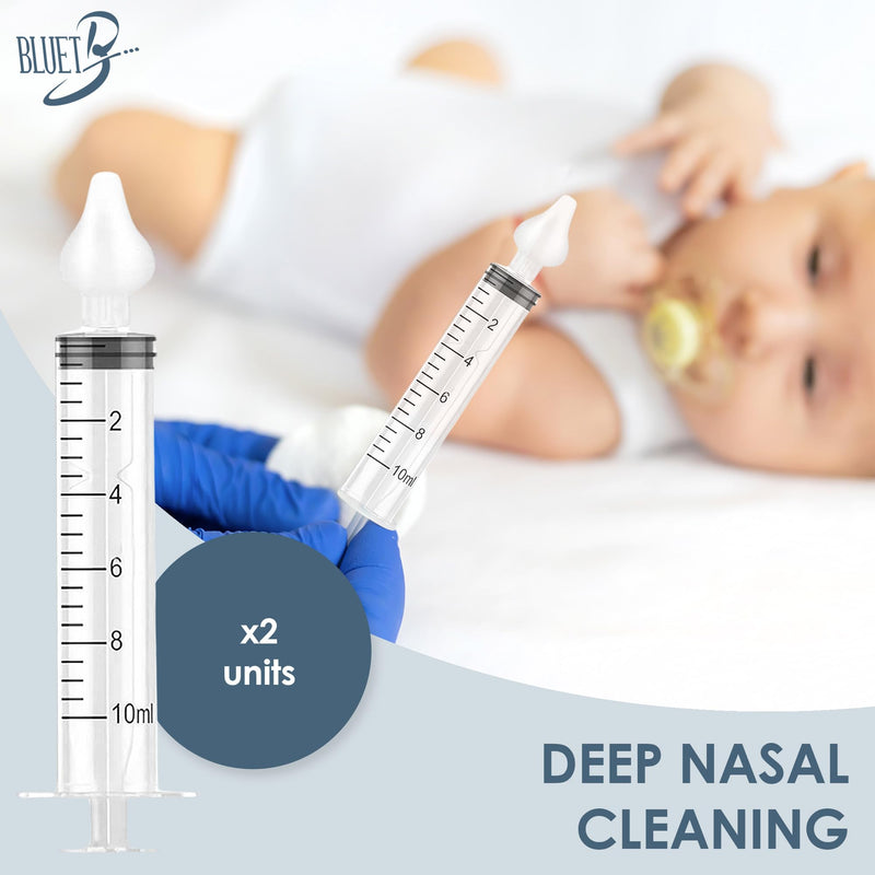[Australia] - Bluet B - Baby Nasal Syringe (2-Pack) - Safe Silicone Nasal Aspirator for Newborn - Infant Mucus Removal - 10ml Nose Cleaner Syringe for Baby - Toddler Congestion Relief - Reusable Tips - White 10 ml 
