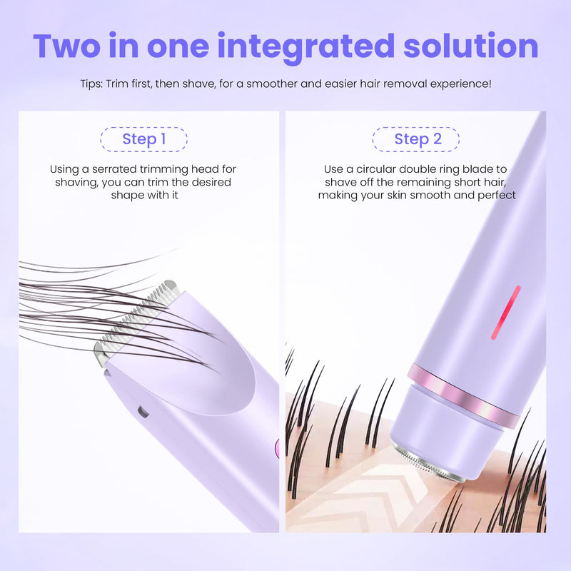 [Australia] - Bikini Trimmer for Women-2 in 1 Dual Head Electric Razors,IPX7 Waterproof Bikini Electric Shaver,Dry & Wet Use Painless Bikini Shaver,Pubic Hair Trimmer for Private Area & Body Hair,Purple Purple 