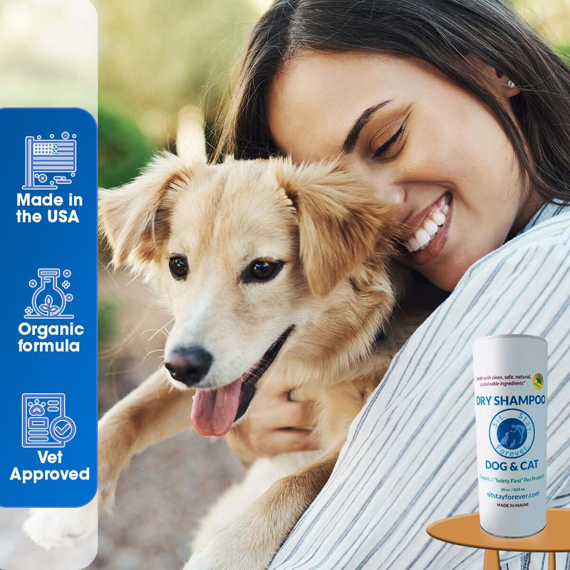 Sit. Stay. Forever. Natural, Dry Powder Shampoo for Dogs & Cats, Organic, Non-Toxic, Hypoallergenic Dog Deodorizer Powder, Anti-Itch & Odor Control, Easy No-Rinse Formula, Safe for Sensitive Skin 7.0 Ounces - PawsPlanet Australia