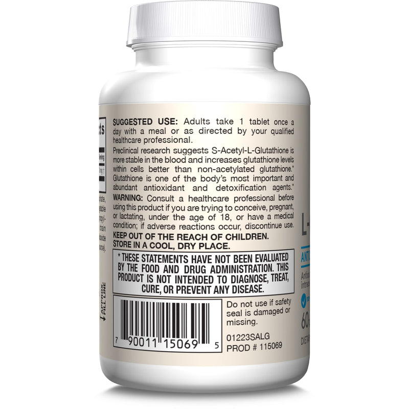 [Australia] - Jarrow Formulas S-Acetyl L-Glutathione Tablets - 100 mg - 60 Count - Dietary Supplement - Stable Form of L-Glutathione - for Antioxidant Support and Detoxification - Non-GMO - Gluten Free 