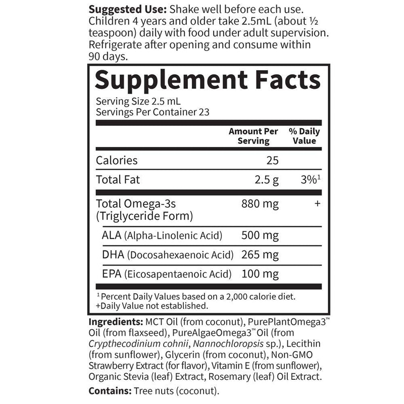 Garden of Life Kids Plant Omega-3 Liquid Supplement, Strawberry, 2 Fl Oz