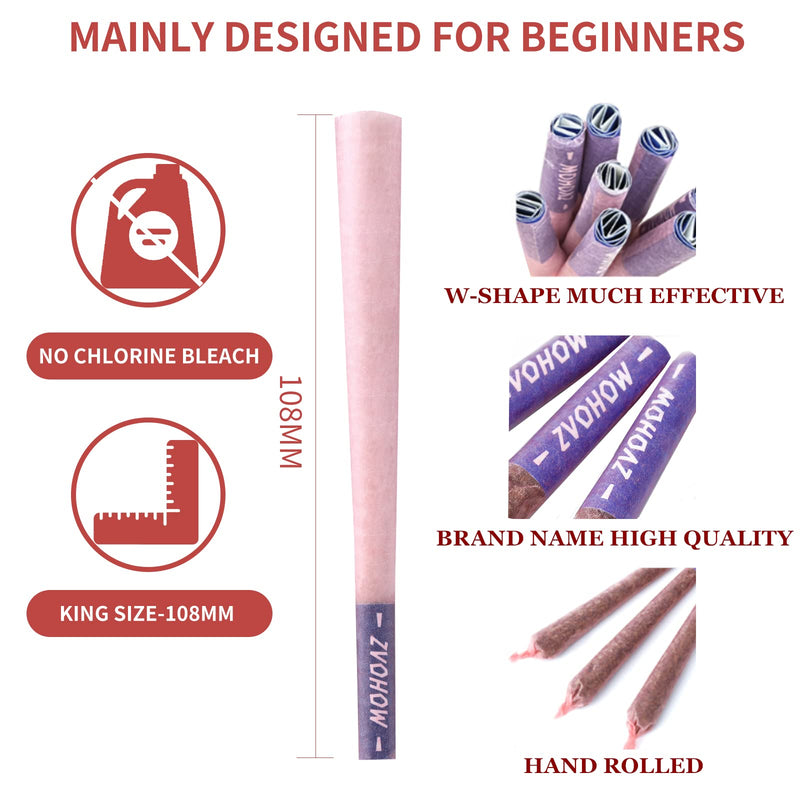 [Australia] - Pink Pre rolled Cones 50 PACKS - 4.25inch Classic King Size Rolling Paper With Packing Sticks and Tips- Pink Cones Rolling Paper (50Packs) 50packs 