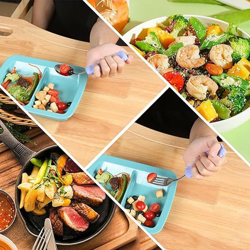 [Australia] - Adaptive Utensils,Parkinson’s Spoon, Handicap Aid, Angled Silverware Spoon and Fork Set for Elderly, Arthritis, Dementia, Disable, Handicapped Hands(Left Hand,Pack of 2,Purple) Left Hand,Pack of 2,Purple 
