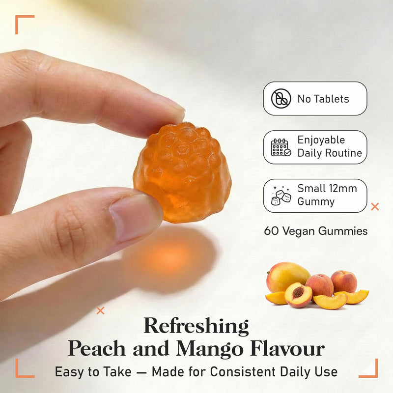 Brain DHA Focus Gummies | 60 Vegan Gummies | Omega 3 DHA from Algae Oil, Choline, B12, Iodine & K2 MK-7 | Peach & Mango Flavour | Brain & Cognitive Support | 30 Days Supply | UK Made | by NutriVolv