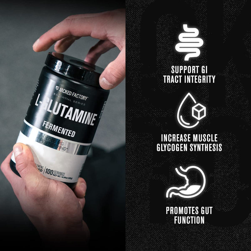 [Australia] - Jacked Factory L-Glutamine Powder 100 Servings - Vegan Fermented L Glutamine Supplement for Post Workout Muscle Recovery, Immunity, Digestive Health | No Artificial Filler - Unflavored 
