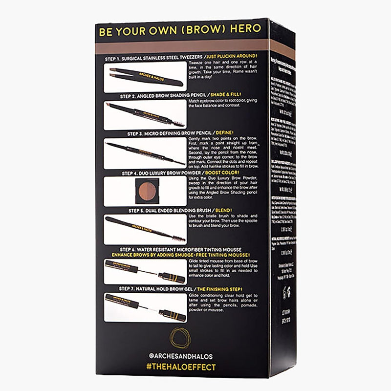 [Australia] - Arches & Halos - Ultimate Brow Hero Kit - Eyebrow Styling Makeup Kit, Pencil, Gel, Shading, Powder, Mousse, Natural and Bold Precise Brow Shaper - Hypoallergenic, Vegan - 7 Pc Kit, Medium 