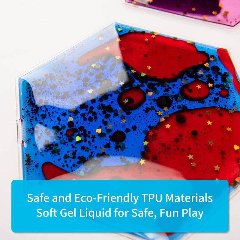 [Australia] - Art3d Hexagon Sensory Fidget Liquid Motion Tiles for Kids, Toddler, Teens - Interactive Soft Gel Liquid Play Mats for Home, Schools, Playrooms, Multi-Pack of 3 Tiles 3 √ó 5.1" Multicoloured - Style 4 