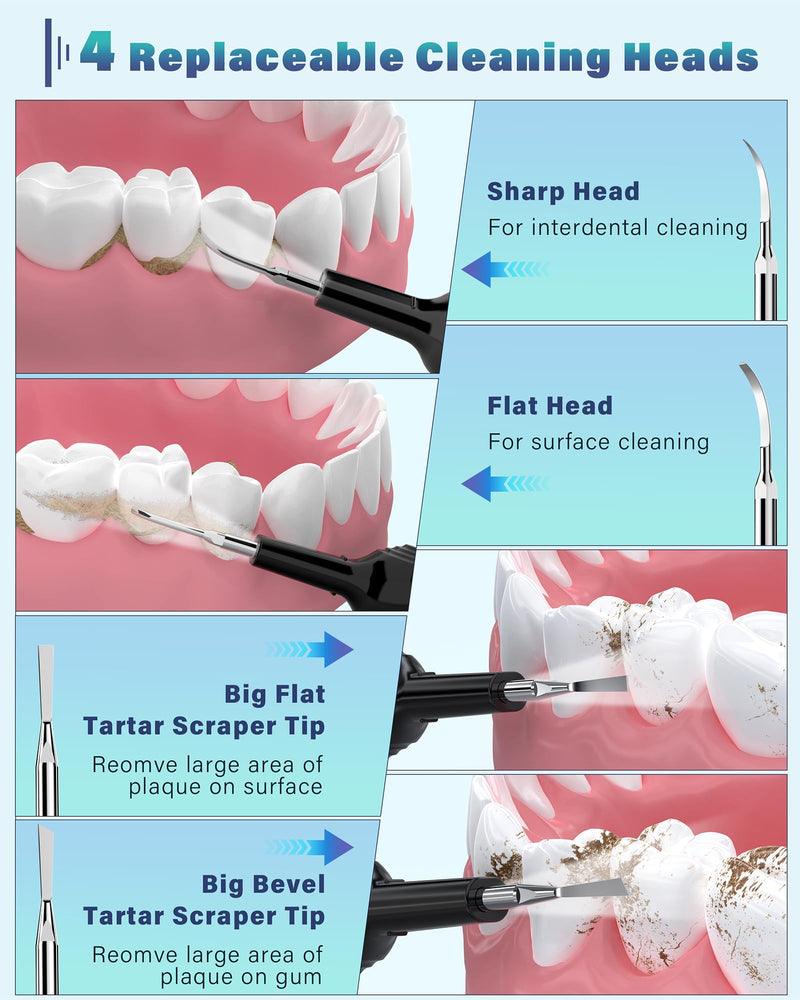 [Australia] - Plaque Remover for Teeth, Dental Cleaning Kit Tartar Remover for Teeth with LED Light & 5 Modes, Rechargeable Dental Cleaner, 4 Replaceable Heads 