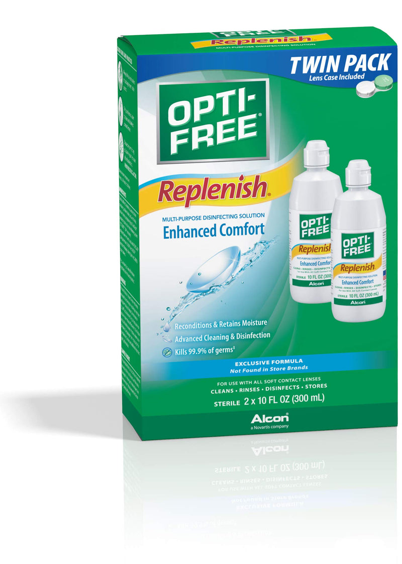 Opti-Free Replenish Multi-Purpose Disinfecting Solution with Lens Case Twin Pack (2 Count) and Opti-Free Puremoist Rewetting Drops