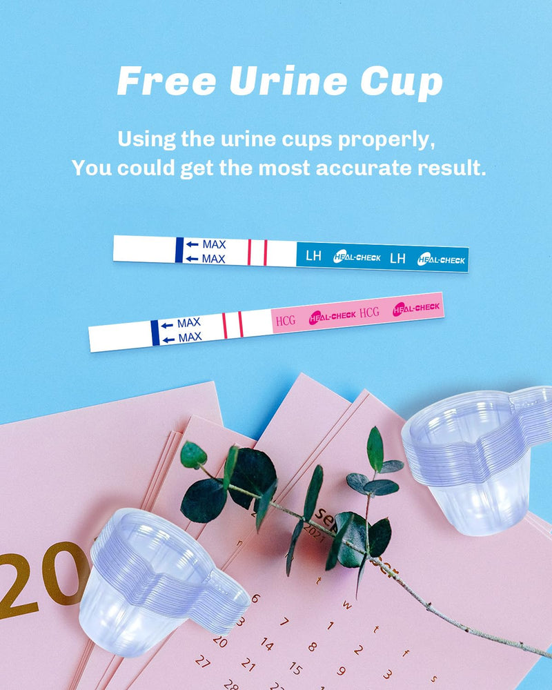 HEAL-CHECK 60 Ovulation and 20 Pregnancy Tests Strips with 80 Urine Cups, Fertility for Women TTC, Easy to Use at Home, Over 99% Accuracy, Individually Wrapped 80 Count