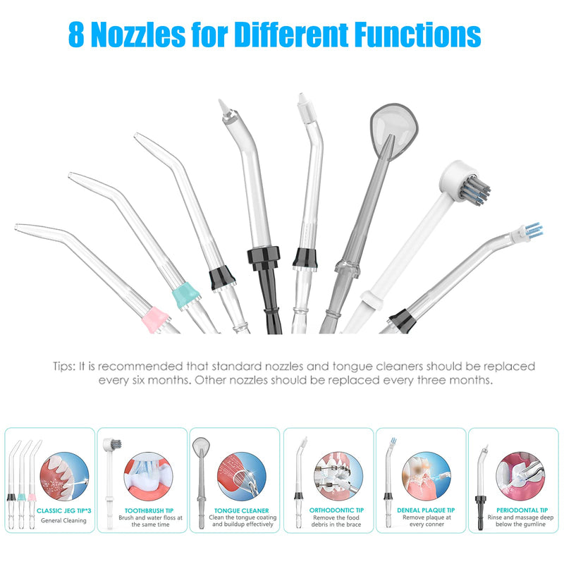 [Australia] - Sawgmore Electric Oral Irrigator with 10 Pressure Levels and 8 Nozzles, Professional Water Flosser for Dental Cleaning, 600ML Water Tank, Perfect for the Family Black 