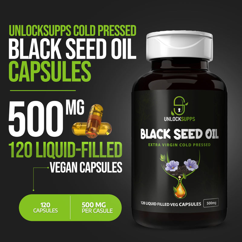 Cold Pressed Black Seed Oil Capsules – 500mg, 120 Liquid-Filled Vegan Capsules, Nigella Sativa for Immune Support, Joint Health–Fast Absorption, Heat-Resistant