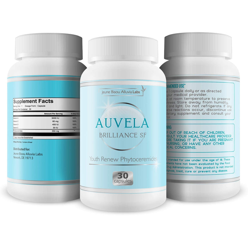 Auvela Brilliance SF - Youth Renew Phytoceramides - Hydrate Your Skin - Promote a More Youthful Appearance and Smoothness - Help Prevent The Appearance of Aging - Ageless by Jeaune Bisou Alluvia Labs