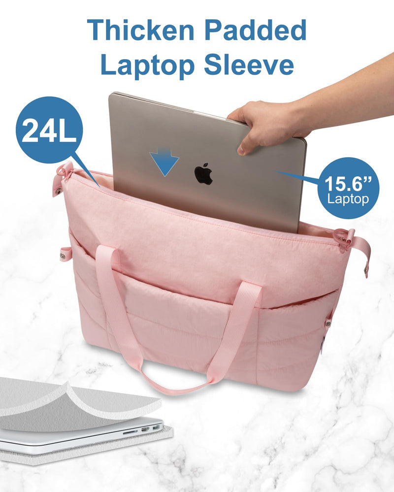 JUNGYOON Gym Bag for Women – Lightweight Weekender Overnight Bags with Toiletry Pouch, Quilted Travel Duffle Carry On Bag Pink