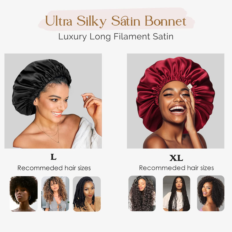 [Australia] - YANIBEST Silk Bonnet for Sleeping Satin Bonnet Hair Bonnets for Women and Men Double Layer Ajustable Bonnet for Curly Braids Hair Large 02-black 