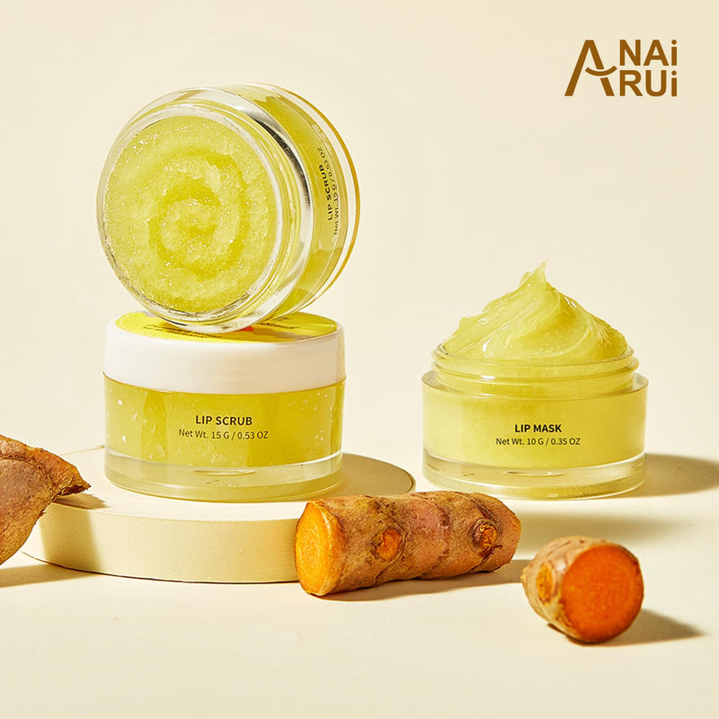 [Australia] - ANAI RUI Lip Care Kit - Lip Sugar Scrub Set, Lip Sleeping Mask & Lip Exfoliator Scrub - Overnight Lip Skin Treatment - Scrub & Moisturizer for Dry Chapped Cracked Peel Lips (Turmeric+Honey) 